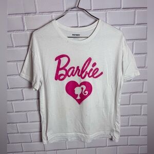 Old Navy White and Pink Barbie Logo Tee/girls size XL